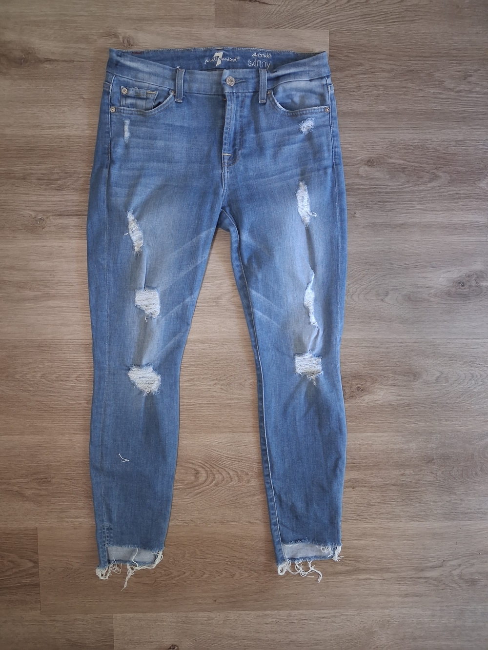 7 for all man kind step hem Skinny Distressed Women Jeans - Light Blue